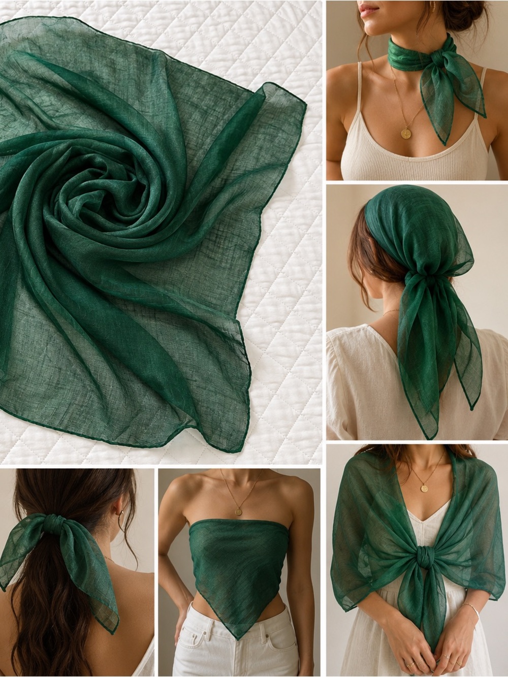 Lightweight Deep Green Sheer Scarf - Women’s Versatile Wrap